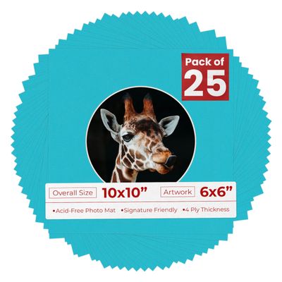 Poster Palooza 10x10 Photo Mat Board for 6x6 Photos Precut Circle Shape Opening Acid Free Bevel Cut Picture Frame Mat, Steel Blue, Mat Board for Framing Photos & Artwork, 25-Pack Matboards Show Kits