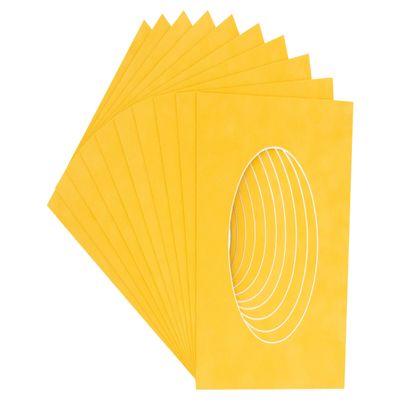 17x21 Mat Bevel Cut for 14x18 Photos - Precut Bright Yellow Oval Shaped Photo Mat Board Opening - Acid Free Matte to Protect Your Pictures - Bevel Cut for Family Photos, Pack of 25 Matboards Show Kits