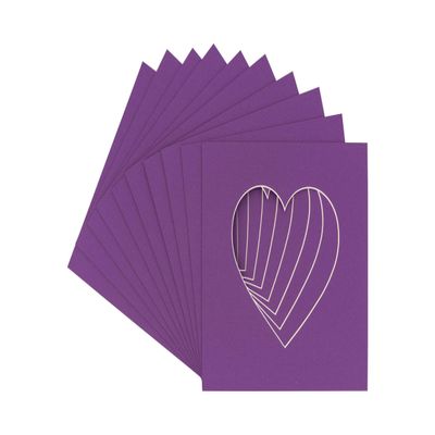 21x21 Mat Bevel Cut for 17x17 Photos - Precut Dark Purple Heart Shaped Photo Mat Board Opening - Acid Free Matte to Protect Your Pictures - Bevel Cut for Family Photos, Pack of 25 Matboards Show Kits