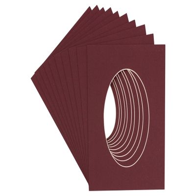 16x24 Mat Bevel Cut for 12x22 Photos - Precut Maroon Oval Shaped Photo Mat Board Opening - Acid Free Matte to Protect Your Pictures - Bevel Cut for Family Photos, Pack of 25 Matboards Show Kits With