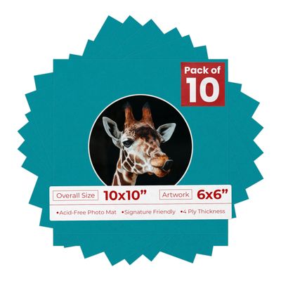 Poster Palooza 10x10 Photo Mat Board for 6x6 Photos Precut Circle Shape Opening Acid Free Bevel Cut Picture Frame Mat, Steel Blue, Mat Board for Framing Photos & Artwork, 10-Pack Matboards Show Kits