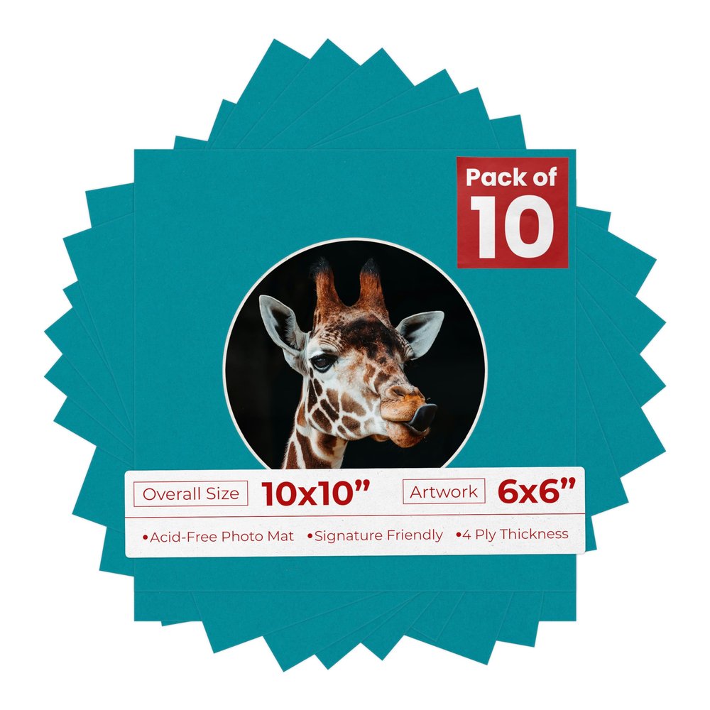 Poster Palooza 10x10 Photo Mat Board for 6x6 Photos Precut Circle Shape Opening Acid Free Bevel Cut Picture Frame Mat, Steel Blue, Mat Board for Framing Photos & Artwork, 10-Pack Matboards Show Kits