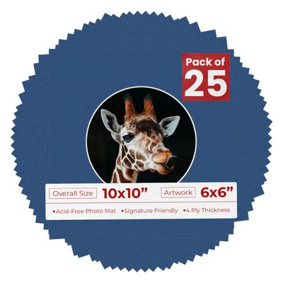 Poster Palooza 10x10 Photo Mat Board for 6x6 Photos Precut Circle Shape Opening Acid Free Bevel Cut Picture Frame Mat, Steel Blue, Mat Board for Framing Photos & Artwork, 25-Pack Matboards Show Kits