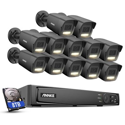 ANNKE AH500 3K AI PoE Security Camera System with Human/Vehicle Detection,12pcs IP67 Outdoor IP Cameras with Smart Dual Light, 2.8mm Lens (116 FOV), Color Night Vision, Built in Mic, 8TB Hard Drive