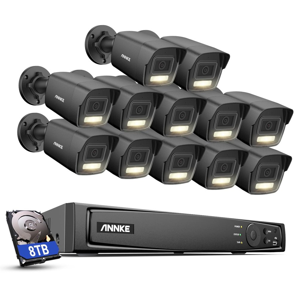 ANNKE AH500 3K AI PoE Security Camera System with Human/Vehicle Detection,12pcs IP67 Outdoor IP Cameras with Smart Dual Light, 2.8mm Lens (116 FOV), Color Night Vision, Built in Mic, 8TB Hard Drive