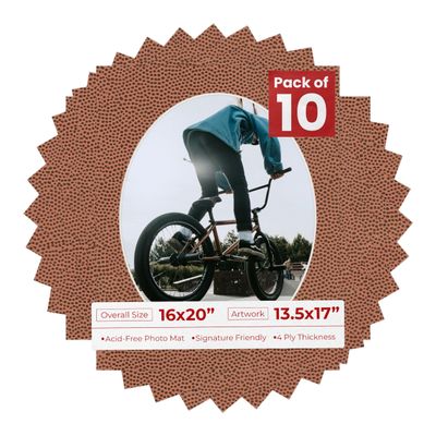 16x20 Mat Bevel Cut for 13.5x17 Photos - Precut Football Texture Oval Shaped Photo Mat Board Opening - Acid Free Matte to Protect Your Pictures - Bevel Cut for Family Photos, Pack of 10 Matboards Show