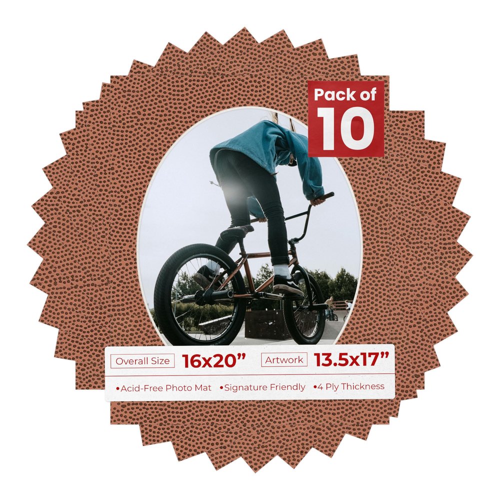 16x20 Mat Bevel Cut for 13.5x17 Photos - Precut Football Texture Oval Shaped Photo Mat Board Opening - Acid Free Matte to Protect Your Pictures - Bevel Cut for Family Photos, Pack of 10 Matboards Show