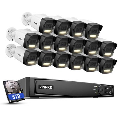 ANNKE 16 Channel PoE Security Camera System, H.265+ 12MP NVR with 6TB HDD, 16x 3K/5MP CCTV PoE IP Cams, Color Night Vision, AI Motion Detection for Home Business 24/7 Recording, Compatible with Alexa