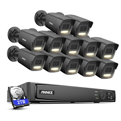 ANNKE AH500 3K AI PoE Security Camera System with Human/Vehicle Detection,12pcs IP67 Outdoor IP Cameras with Smart Dual Light, 2.8mm Lens (116 FOV), Color Night Vision, Built in Mic, 2TB Hard Drive