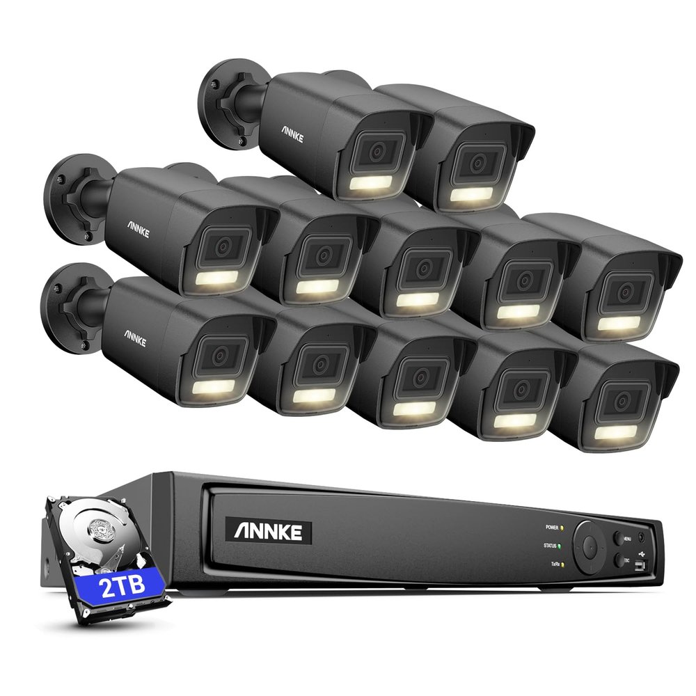 ANNKE AH500 3K AI PoE Security Camera System with Human/Vehicle Detection,12pcs IP67 Outdoor IP Cameras with Smart Dual Light, 2.8mm Lens (116 FOV), Color Night Vision, Built in Mic, 2TB Hard Drive