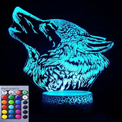 Jinnwell 3D Wolf Night Light Lamp Illusion Night Light 16 Color Changing Table Desk Decoration Lamps Gift Acrylic Flat ABS Base USB Cable Toy