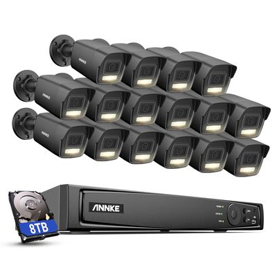 ANNKE AH500 PoE Security Camera System, 4K 16 Channel NVR 8TB HDD, 16PCS Outdoor 3K Surveillance IP Cameras Wired with Audio, Person Vehicle Detection,IR & Color Night Vision, Wide Angle