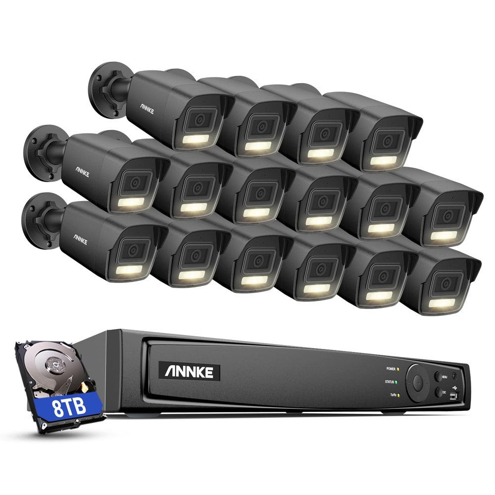 ANNKE AH500 PoE Security Camera System, 4K 16 Channel NVR 8TB HDD, 16PCS Outdoor 3K Surveillance IP Cameras Wired with Audio, Person Vehicle Detection,IR & Color Night Vision, Wide Angle