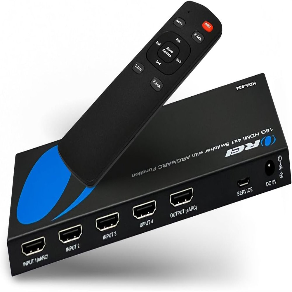 OREI eARC 4K 60Hz Dolby Atmos Audio Extractor Switch with 3 Inputs - Connect ARC/eARC Soundbar. HDMI 2.0 and HDCP 2.2 Compliant - CEC Pass Through - HDR, Dolby Vision Supported (HDA-934)