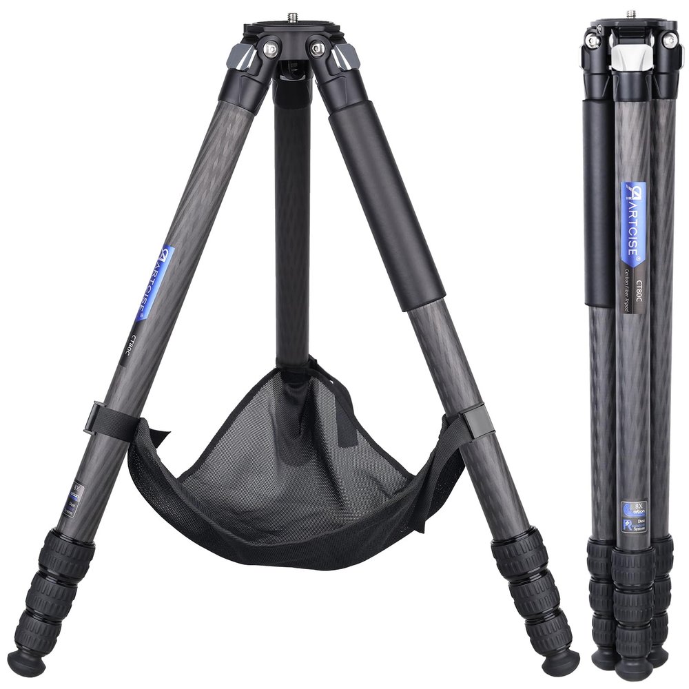 Compact Design Carbon Camera Tripod with Stone Bag 32.5mm Max Leg Tube Stable Lightweight Carbon Fiber Travel Stand for Canon Sony Nikon DSLR Digital Camcorder Max Load 25kg