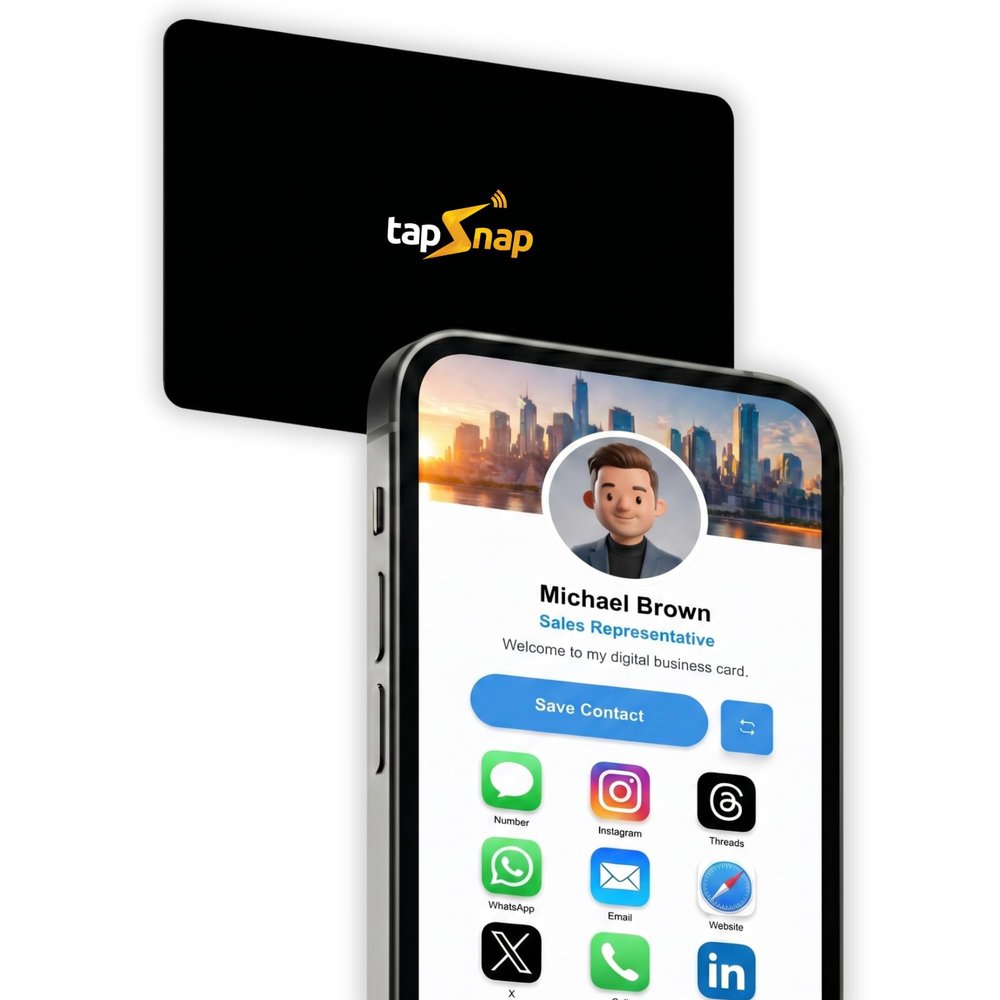 TapSnap Digital Business Card - No Subscription, Unlimited Tap Sharing - NFC + QR - Compatible with iPhone & Android - Custom Business Card (Black)
