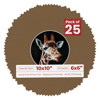 Poster Palooza 10x10 Photo Mat Board for 6x6 Photos Precut Circle Shape Opening Acid Free Bevel Cut Picture Frame Mat, Steel Blue, Mat Board for Framing Photos & Artwork, 25-Pack Matboards Show Kits