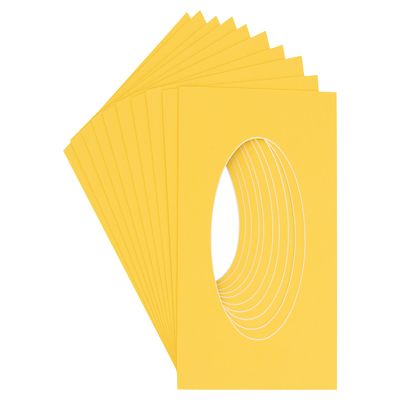 16x24 Mat Bevel Cut for 12x22 Photos - Precut Chamois Yellow Oval Shaped Photo Mat Board Opening - Acid Free Matte to Protect Your Pictures - Bevel Cut for Family Photos, Pack of 10 Matboards Show