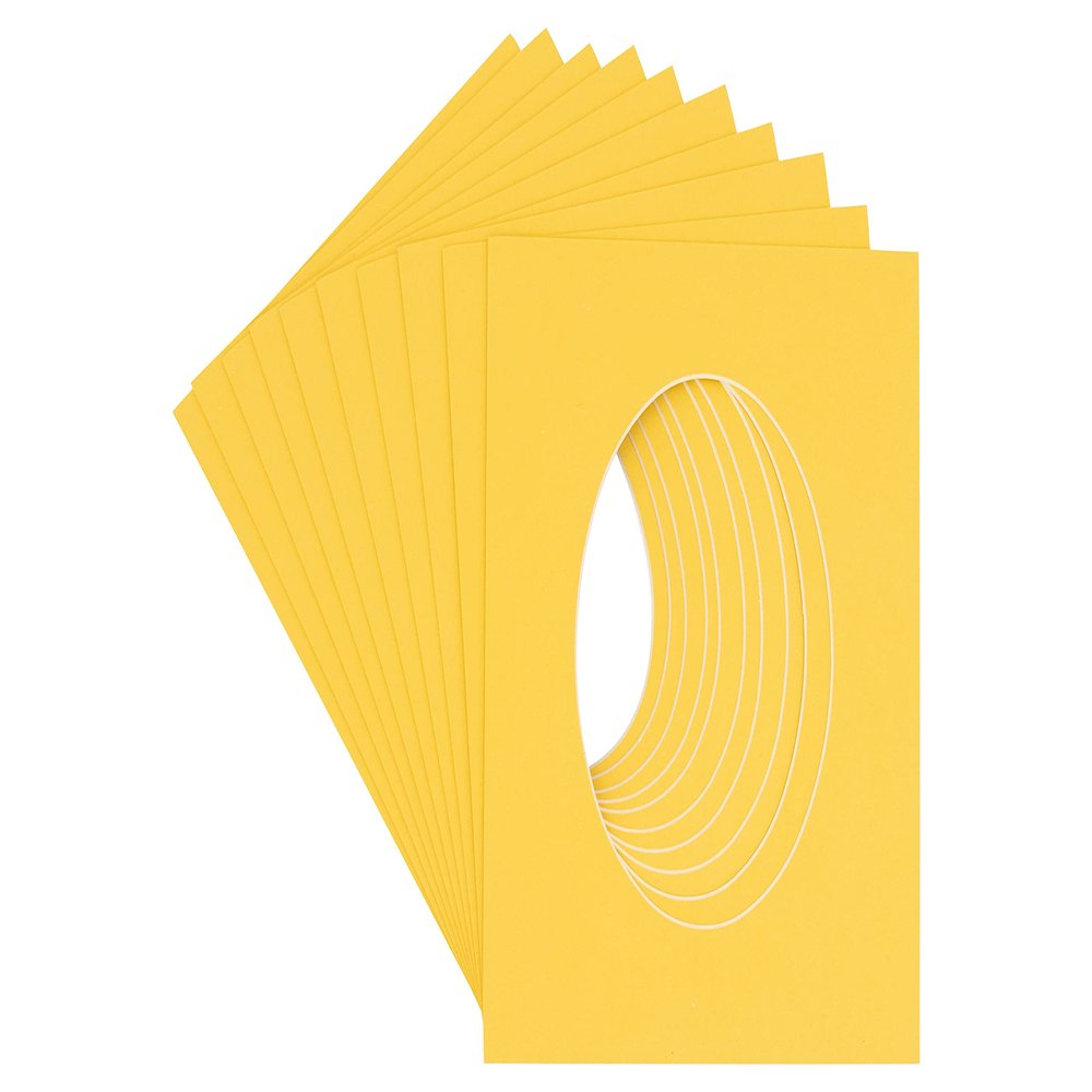 16x24 Mat Bevel Cut for 12x22 Photos - Precut Chamois Yellow Oval Shaped Photo Mat Board Opening - Acid Free Matte to Protect Your Pictures - Bevel Cut for Family Photos, Pack of 10 Matboards Show