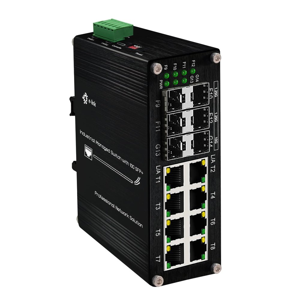 8 Ports Industrial L2 Managed Ethernet Switch with 4x1G SFP, 2x10G SFP+ Din Rail Fiber Switch Layer 2 Web Management Network Switch Support Ring Network QOS VLAN IGMP