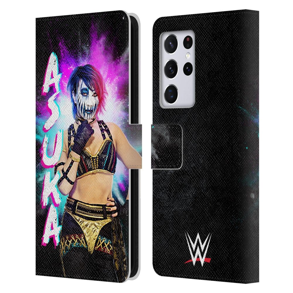 Head Case Designs Officially Licensed WWE Black Portrait Asuka Leather Wallet Case Compatible with Samsung Galaxy S21 Ultra 5G