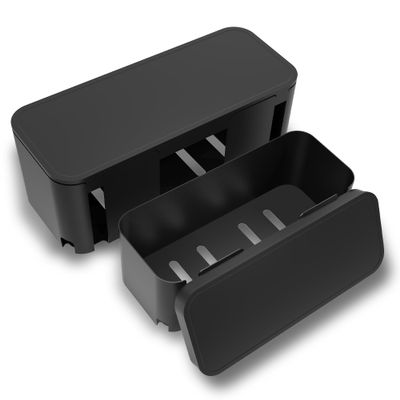 Power Strip Hider Box - Wire Storage Box for Extension Cord, Power Strips, and Surge Protector Wire Management. Cable Management Floor Outlet Hider Box (Large and Medium Sizes, Black)