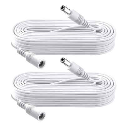 [2-Pack] 10FT DC Power Extension Cable 5.5mm x 2.1mm, Female to Male Power Cord for 12V/24V CCTV Security Cameras, DVR, IP/WiFi Cameras, LED Strip Lights, Routers, DC Power Supply Adapter - White