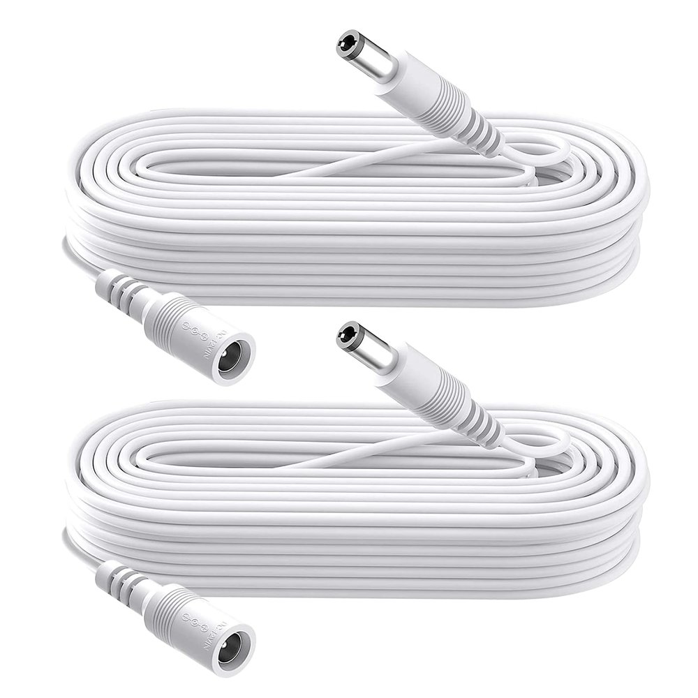 [2-Pack] 10FT DC Power Extension Cable 5.5mm x 2.1mm, Female to Male Power Cord for 12V/24V CCTV Security Cameras, DVR, IP/WiFi Cameras, LED Strip Lights, Routers, DC Power Supply Adapter - White