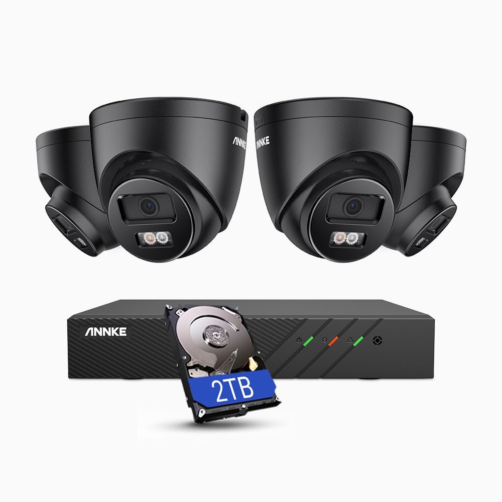ANNKE AH500 3K AI PoE Security Camera System with Human/Vehicle Detection, 4pcs IP67 Outdoor IP Cameras with Smart Dual Light, 2.8mm Lens (116 FOV), Color Night Vision, Built in Mic, 2TB Hard Drive