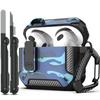 RFUNGUANGO for AirPods 3 Case Cover with Cleaning Kit and Carabiner, Safety Lock and Automatic Pop-up, Compatible with Airpods 3rd Generation Case, Support Wireless Charging, Blue Camo view 1