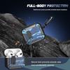 RFUNGUANGO for AirPods 3 Case Cover with Cleaning Kit and Carabiner, Safety Lock and Automatic Pop-up, Compatible with Airpods 3rd Generation Case, Support Wireless Charging, Blue Camo view 3