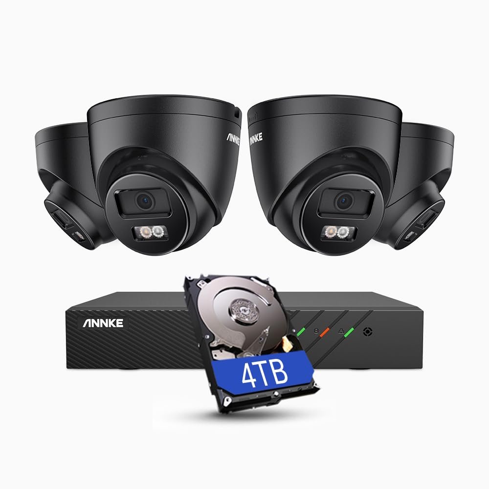 ANNKE AH500 3K AI PoE Security Camera System with Human/Vehicle Detection, 4 PCS IP67 Outdoor Cams with Smart Dual Light, 2.8mm Lens, Color Night Vision, 120 dB WDR, Built in Mic, 4TB Hard Drive