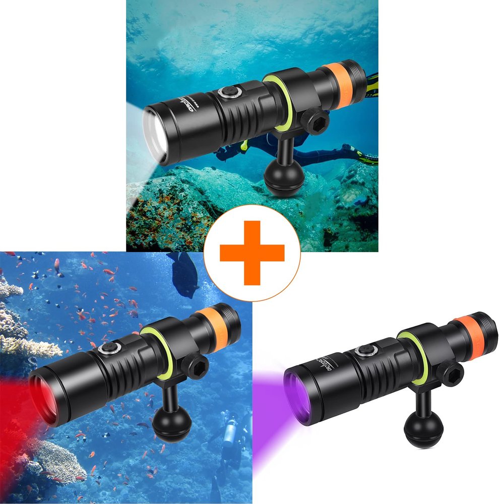 ORCATORCH D530V Diving Video Light 140 Degrees Cool White Light & ORCATORCH D530V Red Light & ORCATORCH D530V UV Light Bundle