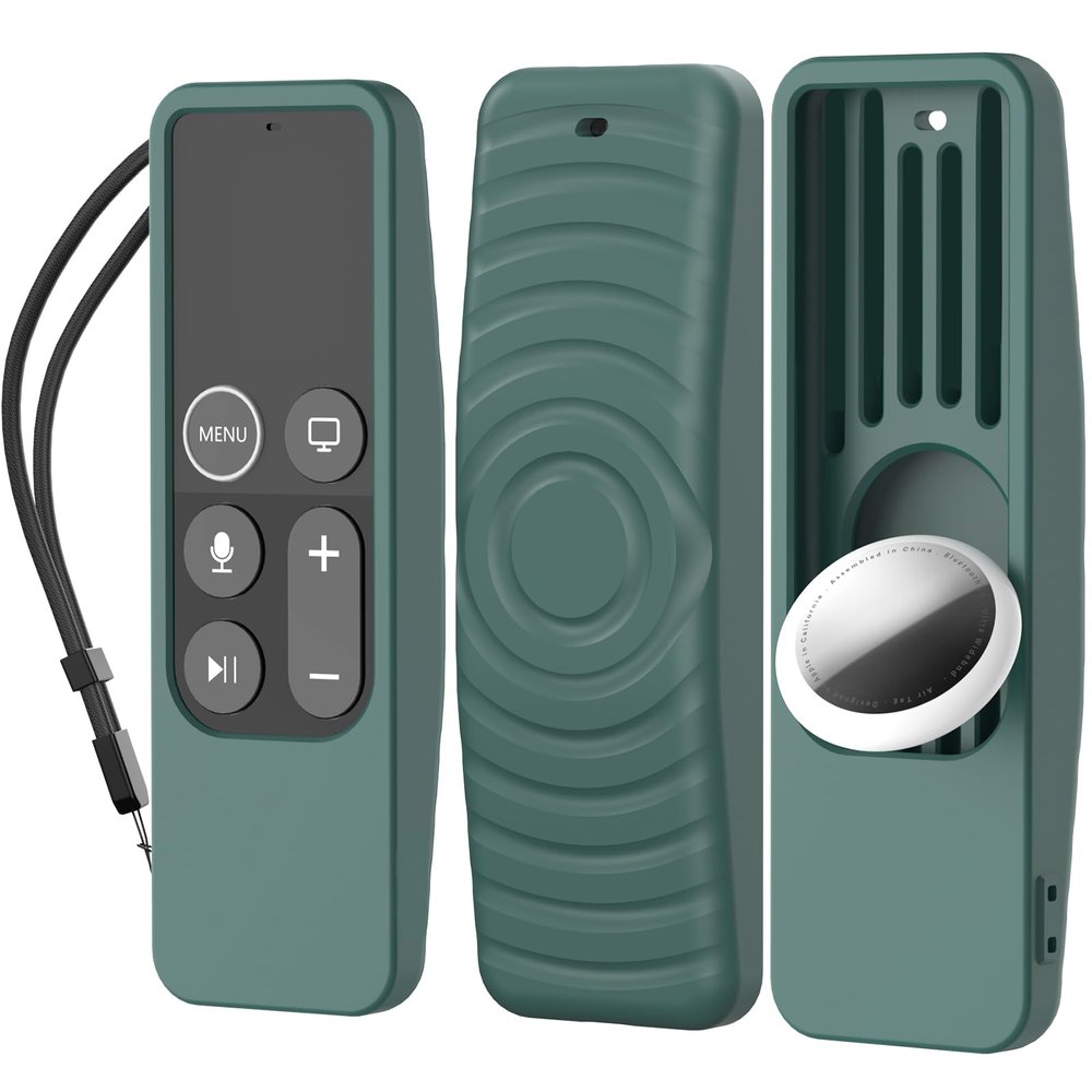 AhaStyle Protective Case for Apple TV Siri Remote [1st Gen] With AirTag Holder, Anti-Slip Silicone Cover Compatible With 2016 TV HD and 2017 4K [1st Generation] (Pine Green)