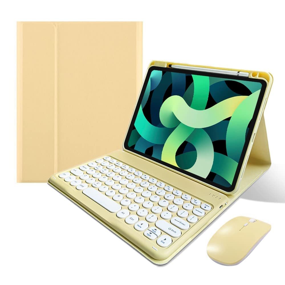 KMXDD Keyboard Case Compatible with iPad 9th 8th 7th Generation Air 3rd Gen Pro 10.5 Keyboard Case with Bluetooth Mouse Round Key Cute Removable Color Keyboard,Yellow