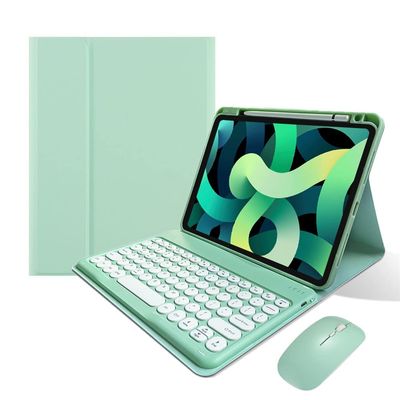 KMXDD Keyboard Case Compatible with iPad 9th 8th 7th Generation Air 3rd Gen Pro 10.5 Keyboard Case with Bluetooth Mouse Round Key Cute Removable Color Keyboard,Mint Green