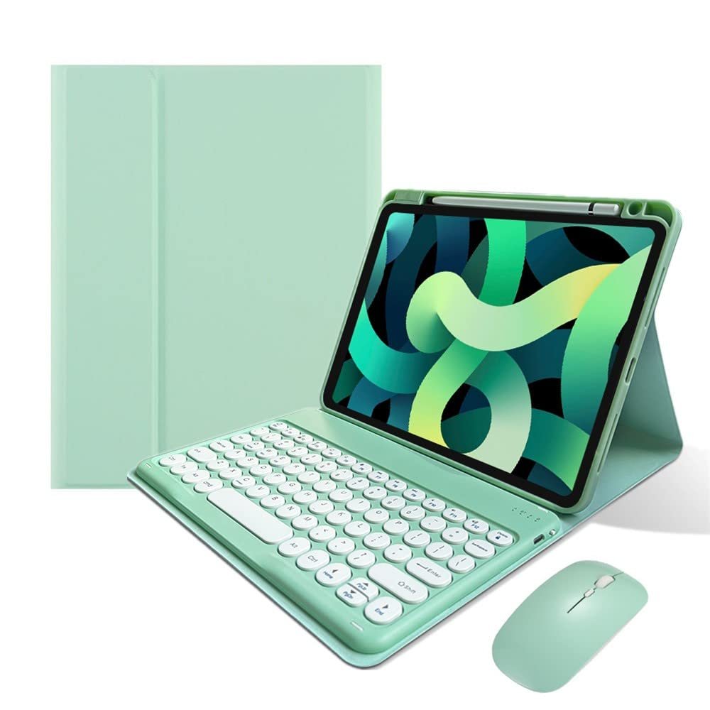 KMXDD Keyboard Case Compatible with iPad 9th 8th 7th Generation Air 3rd Gen Pro 10.5 Keyboard Case with Bluetooth Mouse Round Key Cute Removable Color Keyboard,Mint Green