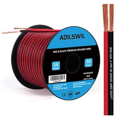 Speaker Wire Cable 18 Gauge 50FT 18/2 AWG Oxygen Free Copper OFC Red Black 2 Conductor Bonded Zip Stereo Audio Light Car CL2 Flexible Electrical Wire for Hookup and Extension