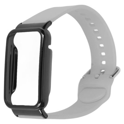 Brrnoo 2 in 1 Silicone Watch Strap Band with Protective Bumper Case for Band 7 Pro Adjustable Tightness, Soft Skin Friendly Material, Easy Installation, Multiple Scenarios (Grey with Black Case)