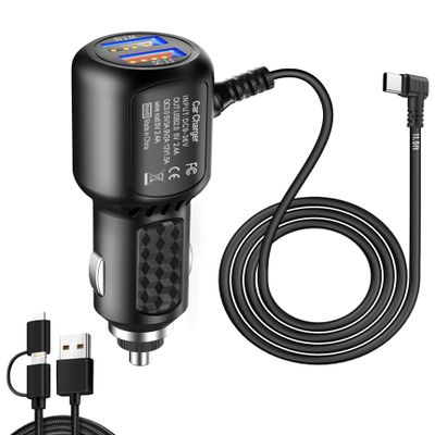 Dash Cam Charger USB C, Type C Car Charger, Dual Port Dashcam Power Adapter, Fast Charging Cord for REDTIGER F7N, Vantrue N4, WOLFBOX Dashcam (11.5FT)