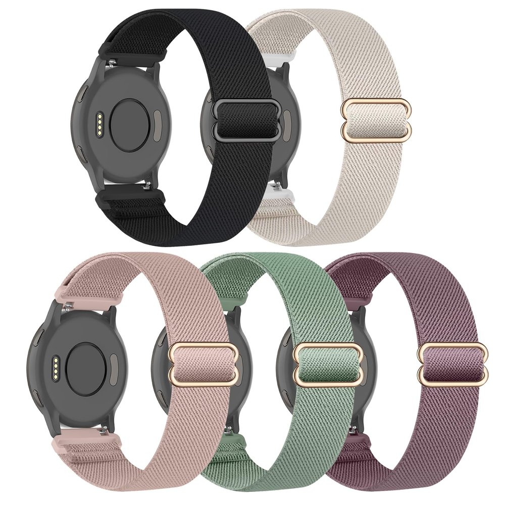 5 Pack Stretchy Nylon Watch Bands Compatible with Garmin Venu 3S/4 41mm/2S/Forerunner 265S 42mm,18mm Soft Elastic Adjustable Sport Strap for Vivoactive 4S 40mm/Forerunner 255S Music Women Men