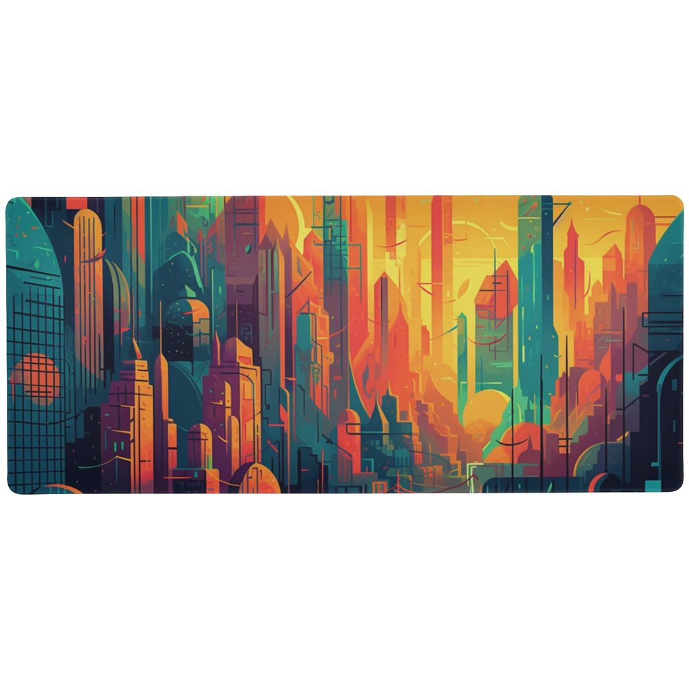 Large Gaming Mouse Pad, Non-Slip Rubber Base with Stitched Edges, XXL Desk Mat for Computer, Laptop, Office Vibrant Cityscape Design
