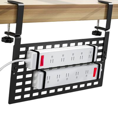 Under Desk Cable Management No Drill Under Table Cord Management Metal Cable Management with Clamp Power Strip Cord Management for Desk Wire Management