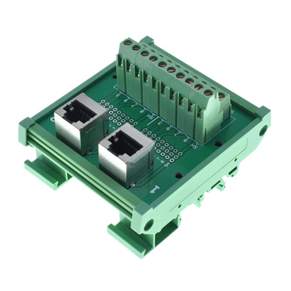 Ganasome RJ45 8P8C 2-Way Ethernet Connector Breakout Board DIN Rail Mount Interface Module