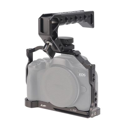 FocusFoto Camera Cage with Top Handle Grip Kit for Canon EOS R50 Mirrorless Vlogging Camera, Aluminium Video Stabilizer Rig with NATO Rail, Cold Shoe, 1/4"Screw Mount, 3/8"-16 Locating Holes for Arri