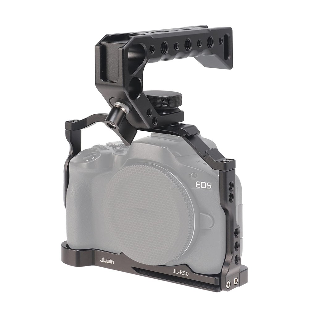 FocusFoto Camera Cage with Top Handle Grip Kit for Canon EOS R50 Mirrorless Vlogging Camera, Aluminium Video Stabilizer Rig with NATO Rail, Cold Shoe, 1/4"Screw Mount, 3/8"-16 Locating Holes for Arri