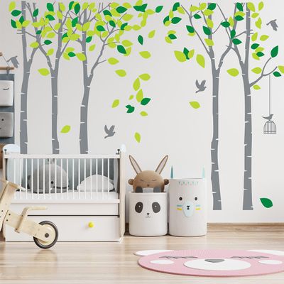 Giant Jungle Tree Wall Decal Tree Wall Sticker Removable Vinyl Sticker Mural Art Kids Room Nursery Bedroom Living Room Decoration (103.9x70.9) (Grey)