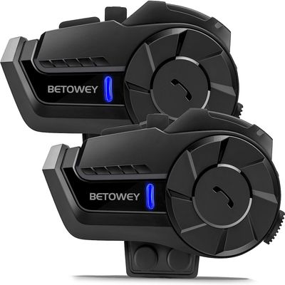 BETOWEY Motorcycle Helmet Bluetooth Headset, B2X Helmet Communication System Motorcycle Bluetooth Intercom with Noise Cancellation, Music Playback - for Dirt Bikes and Motorbikes 2 Pack