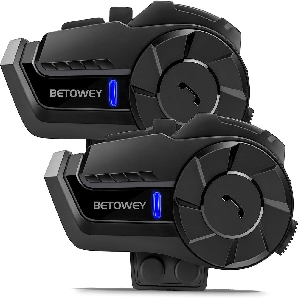 BETOWEY Motorcycle Helmet Bluetooth Headset, B2X Helmet Communication System Motorcycle Bluetooth Intercom with Noise Cancellation, Music Playback - for Dirt Bikes and Motorbikes 2 Pack