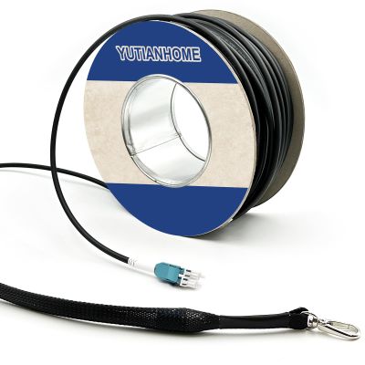 500ft/150m OD-5mm Industrial TPU OM3 Fiber LC to LC Outdoor Armored Fiber Patch Cable, Duplex Multimode Fiber Optic Cable, 10Gb, 50/125, Uniboot LC-LC with Pulling Eye Kit Installed on one end